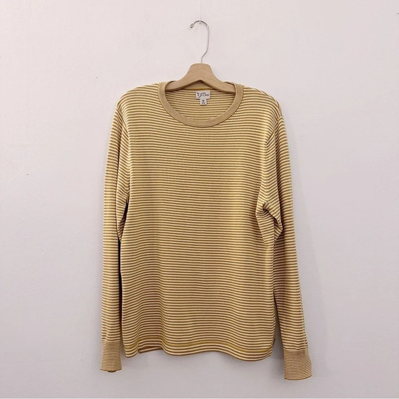 J. Crew Men's Cotton Split-Hem Sweater In Stripe Yellow White Mustard - Picture 7 of 7